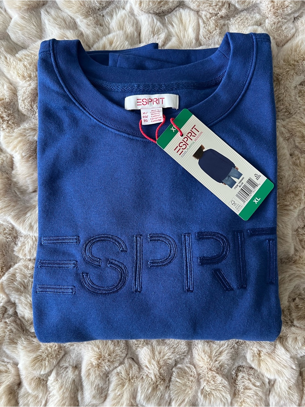 Esprit Blue Embroidered Logo Crewneck Sweatshirt